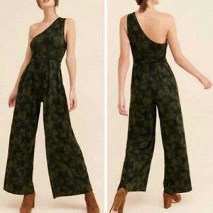 Free People green and black Maya One Shoulder Jumpsuit Wide Leg xs
